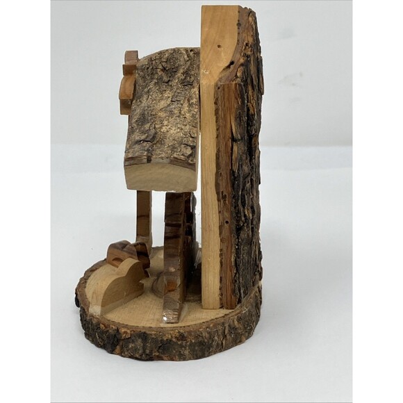Carved Wood Nativity Scene Bethlehem Palm Tree Crèche ~4x3” Christmas Mini Tiki - Picture 7 of 9